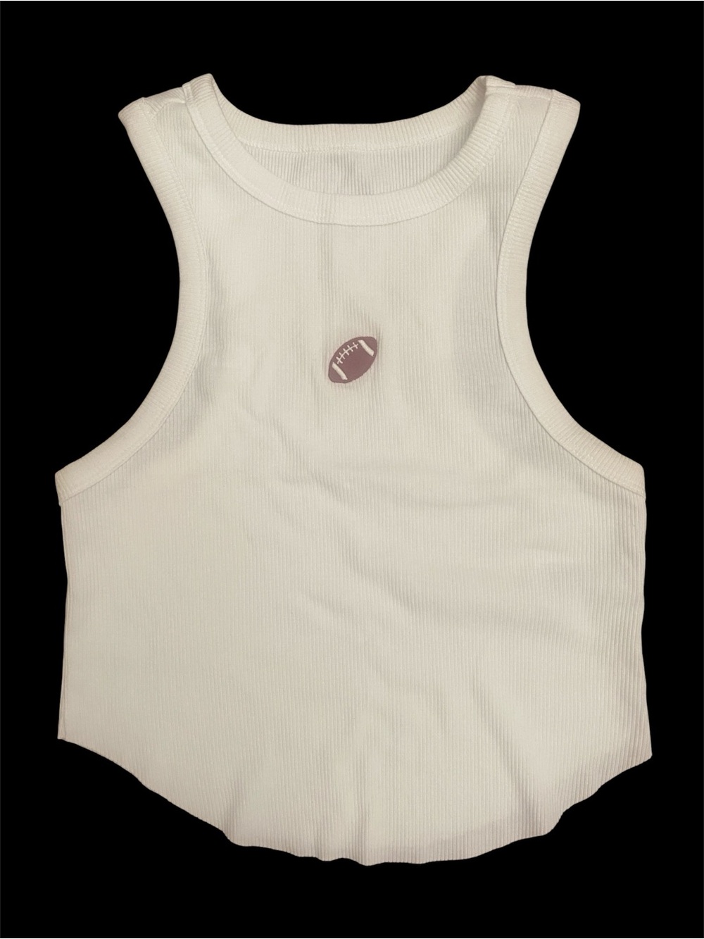 wild fable White Ribbed Tank Top with Brown Embroidered Football Accent